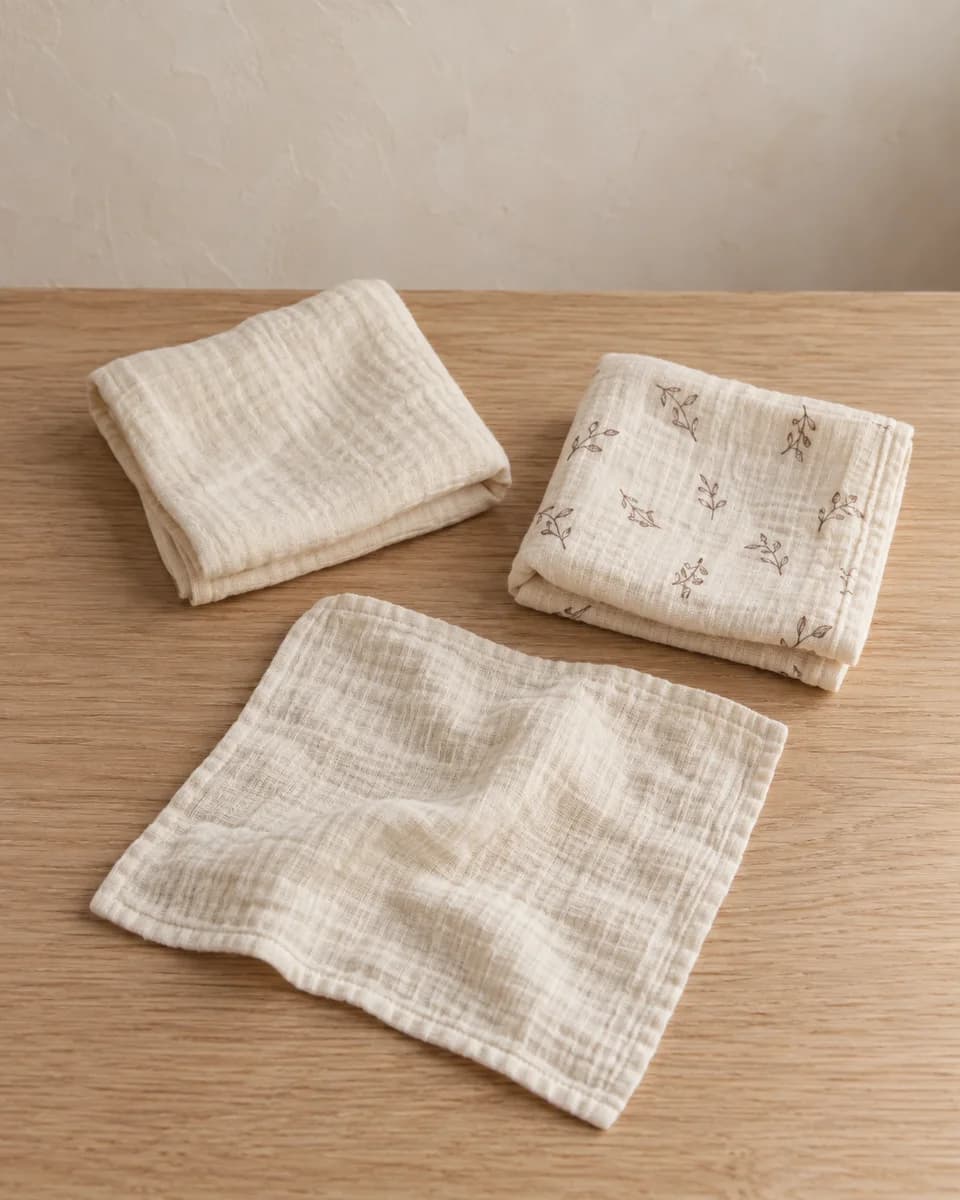 the little muslin cloths in ivory, showing its texture and finish