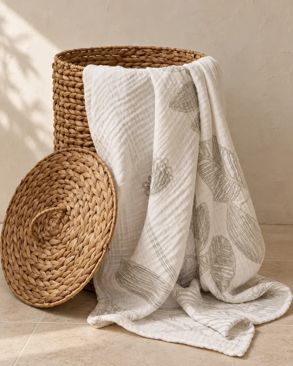 the botanical muslin wrap in ivory, showing its texture and finish